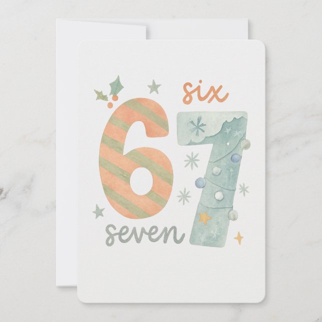 Candy Stripe & Snowflake 67 – Handmade Holiday Num Invitation (Front)