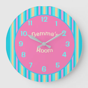Candy Striped with Large Numbers Childs Wall Clock