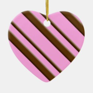 Candy stripes - chocolate on pink ceramic tree decoration