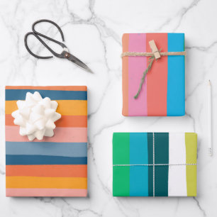 Candy Stripes Colorful Orange Pink Blue Gren Wrapping Paper Sheet