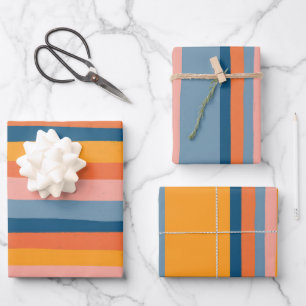 Candy Stripes Colorful Orange Pink Blue Wrapping Paper Sheet
