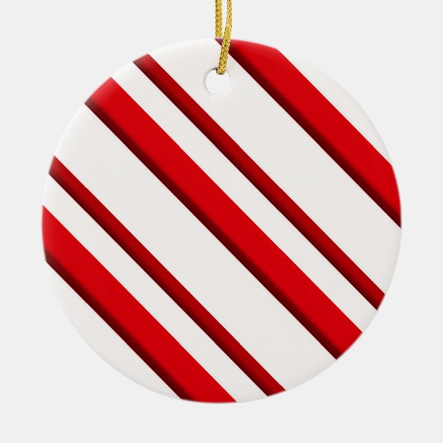 Candy Stripes, peppermint red & white Ceramic Tree Decoration (Front)