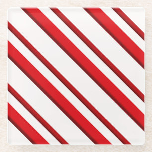 Candy Stripes, peppermint red & white Glass Coaster