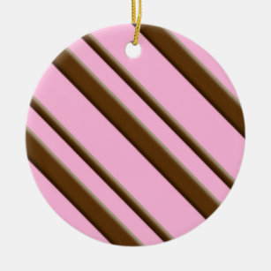 Candy Stripes, pink and chocolate brown Ceramic Tree Decoration