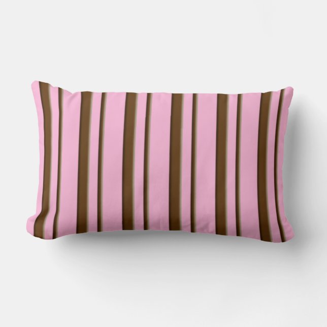 Candy Stripes, pink and chocolate brown Lumbar Cushion (Front)