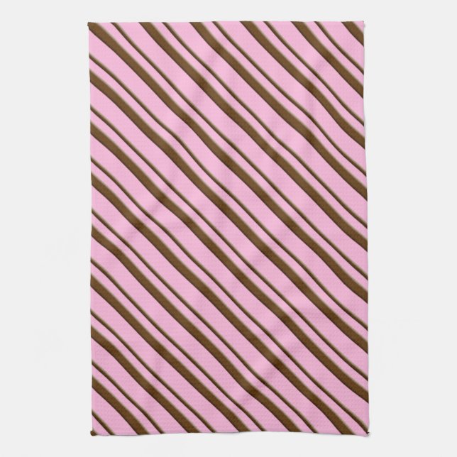 Candy Stripes, pink and chocolate brown Tea Towel (Vertical)