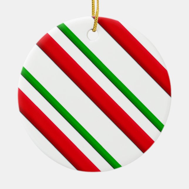 Candy Stripes, red, green & white Ceramic Tree Decoration (Front)