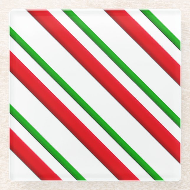 Candy Stripes, red, green & white Glass Coaster (Front)