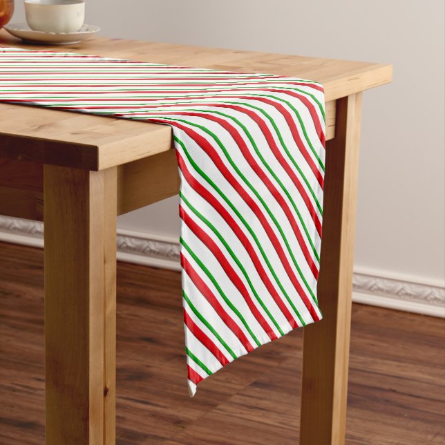 Candy Stripes, red, green & white Short Table Runner (In Situ)