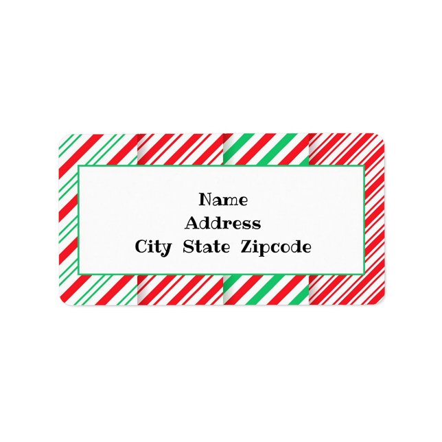Candy Stripes Return Address Label (A rectangular label with rounded corners, featuring a white central area framed by a green border. )
