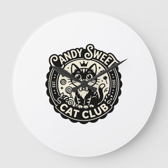 Candy Sweet Cat Funny Cat Graphic - Candy Sweet Ca Large Clock (Front)