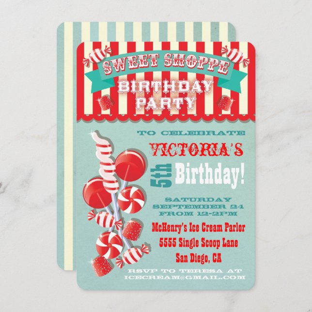Candy Sweet Shoppe Birthday Party Invitation (Front/Back)