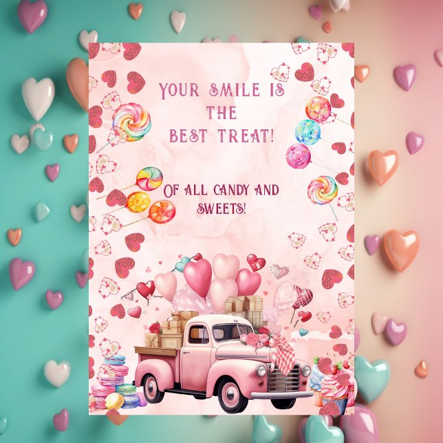 Candy Sweets Balloons Truck Kids Pink Valentines  Holiday Card (Candy Sweets Balloons Truck Kids Pink Valentines Holiday Card)