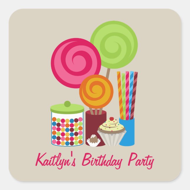Candy & Sweets Birthday Party Sticker (Front)