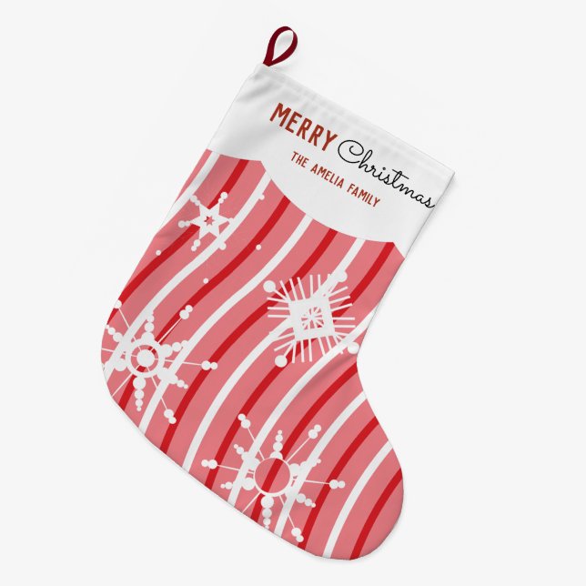 Candy Swirl Snowflakes Christmas Stocking (Front (Hanging))