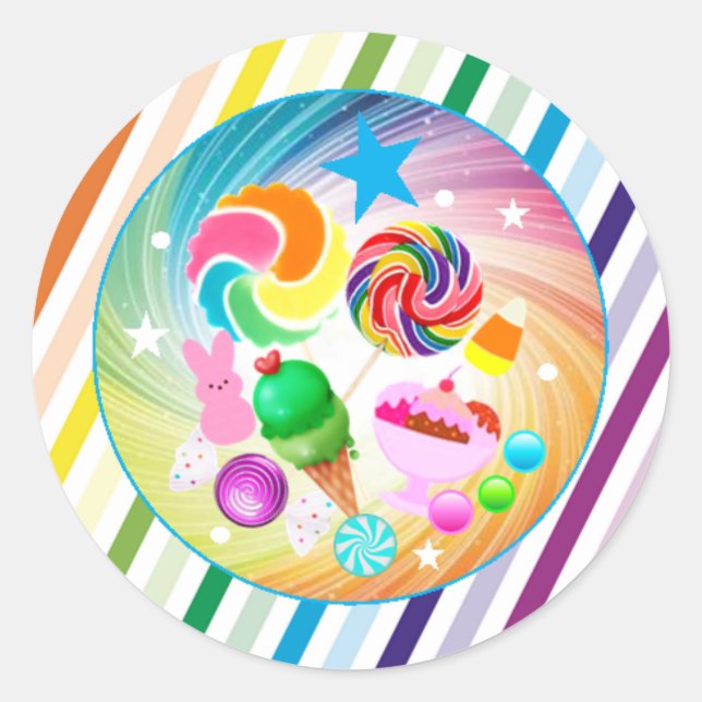 Candy theme, chocolate, food, doughnuts, rainbow p classic round sticker (Front)