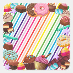Candy theme, chocolate, golden ticket, rainbow  na square sticker