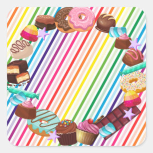 Candy theme, chocolate, golden ticket, rainbow   square sticker