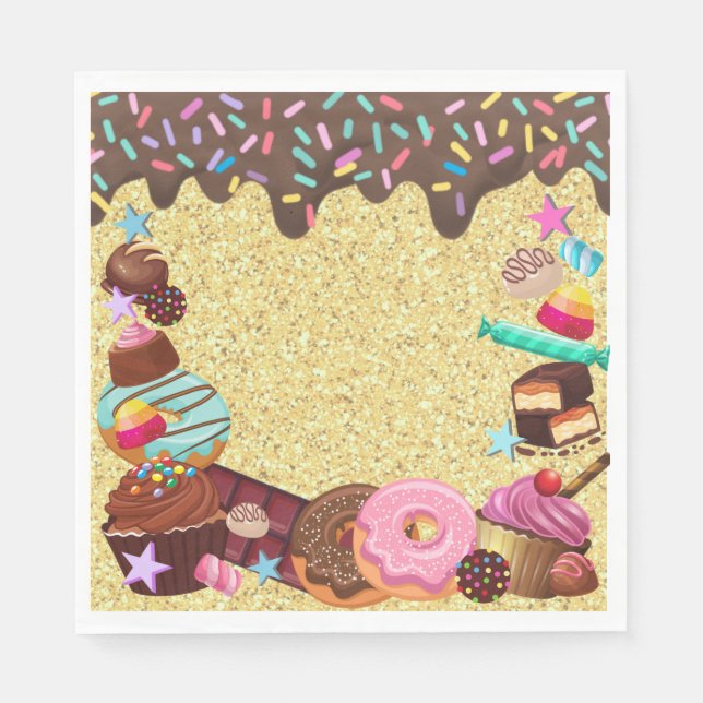 Candy theme, chocolate, pink blue purple napkin (Front)