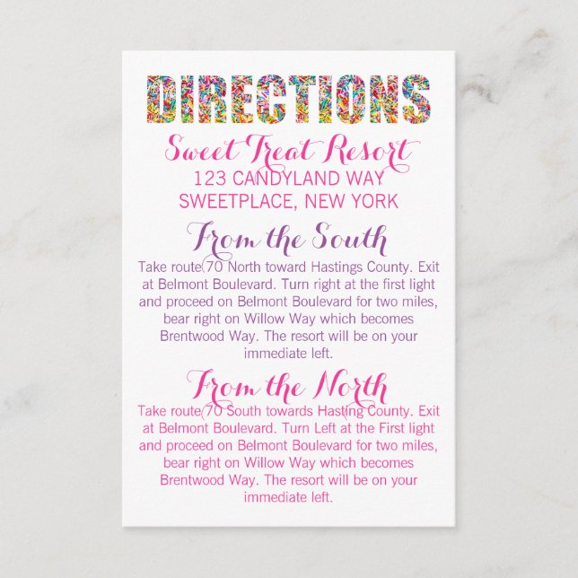 Candy Theme DIRECTIONS Card (Front)