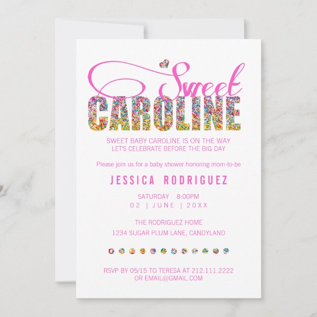Candy Theme Sweet Caroline Baby Shower Invitation (Front)