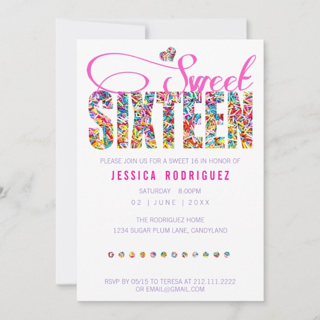 Candy Theme Sweet Sixteen Birthday Invitation (Front)
