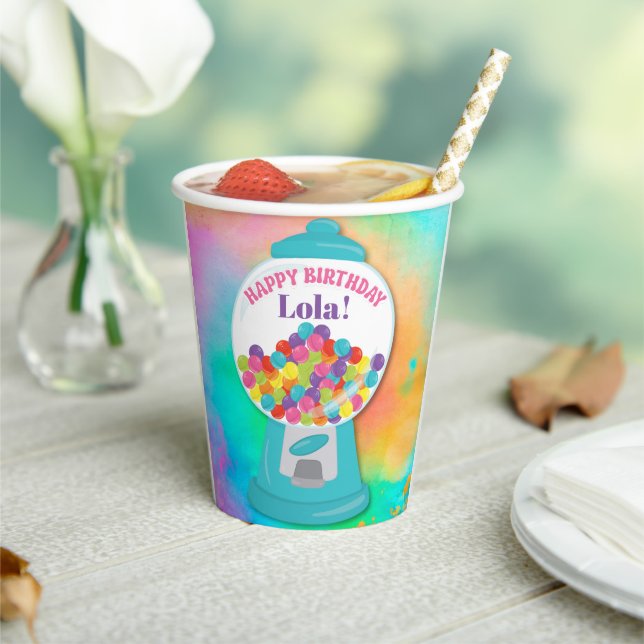Candy Themed Girl's Colourful Rainbow Birthday Paper Cups (Insitu)