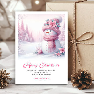 Candy themed pink snowman kids card digital edit