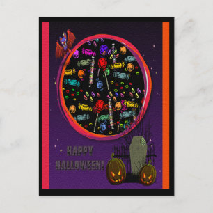 Candy, Tombstone and Jack o' Lanterns Postcard