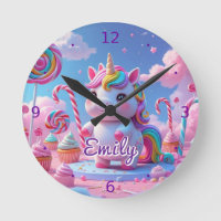 Candy Unicorn Wall Clock – Editable Name