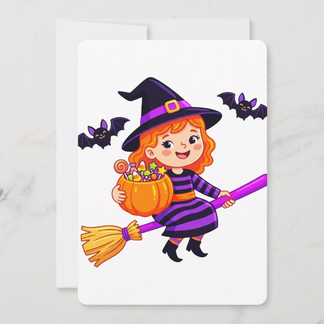 Candy Witch on a Broom Invitation (Front)