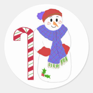 Candycane and  Jolly Snowman Classic Round Sticker
