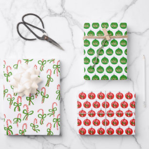 Candycane Christmas Ornaments Xmas Holiday Noël Wrapping Paper Sheet