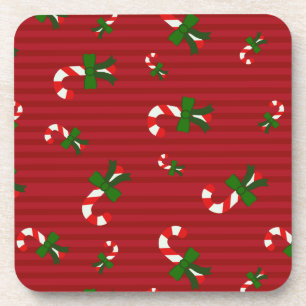 Candycane  on red stripes christmas coasters