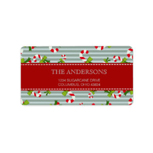 Candycane pattern blue return address labels