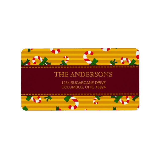 Candycane pattern yellow return address labels (Front)