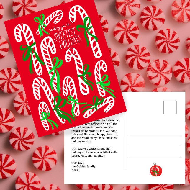 Candycanes Bows Cute CUSTOM Christmas Holiday  Postcard (Sweetest Holidays Candycanes Bows Cute CUSTOM Christmas Holiday Postcard
)