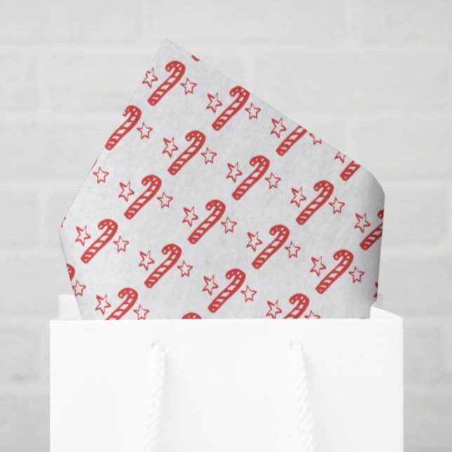Candycanes Stars Doodle CHRISTMAS Holiday Red Whit Tissue Paper (Gift Bag)
