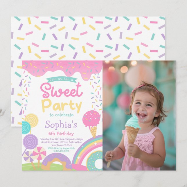 Candyland and Ice Cream Fully Customisable Invitation (Front/Back)