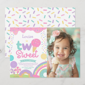 Candyland and Ice Cream, Two Sweet 2nd Birthday Invitation