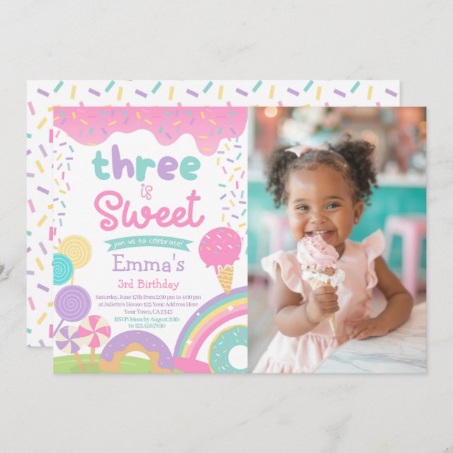 Candyland and Ice Cream, Two Sweet 2nd Birthday Invitation (Front/Back)