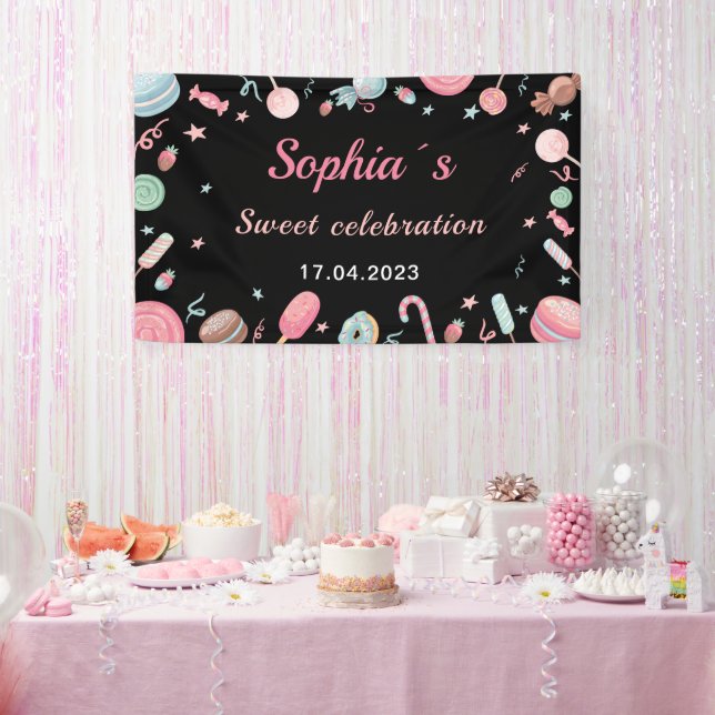 Candyland Banner Backdrop Banner Black and Pink (Party)