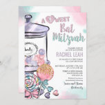 Candyland Bat Mitzvah Invitation<br><div class="desc">Candyland Candy Lollipop Candy Jar Gumballs Watercolor Glitter Bat Mitzvah Invitation

// MATCHING RSVP CARD IN SHOP //</div>