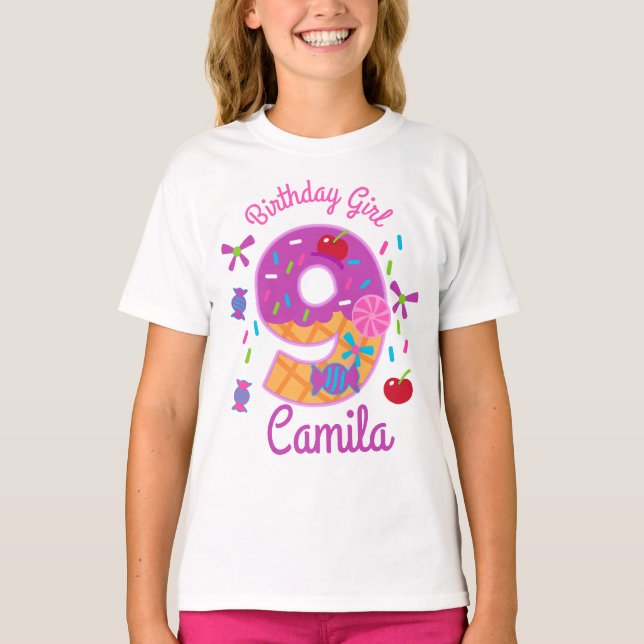 Candyland Birthday Girl Nineth lollipop T-Shirt (Front)