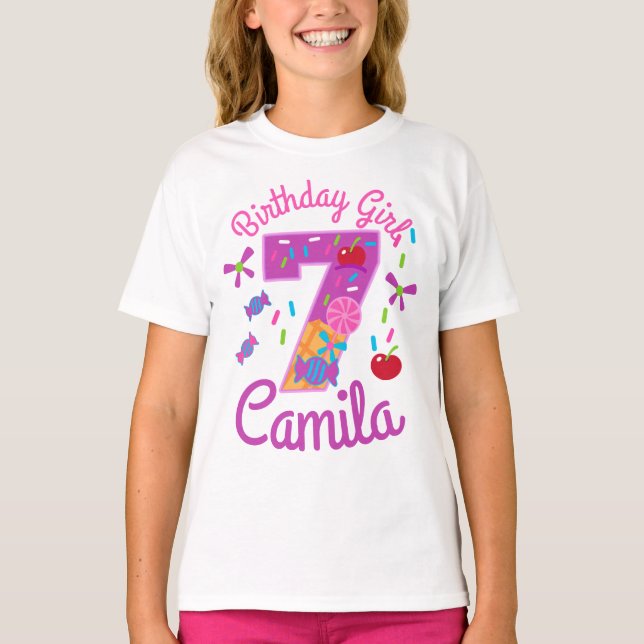 Candyland Birthday Girl Seventh lollipop T-Shirt (Front)