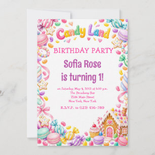 Candyland Candy First Birthday Birthday Invitation