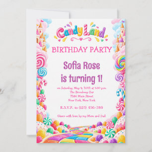 Candyland Candy First Birthday Birthday Invitation