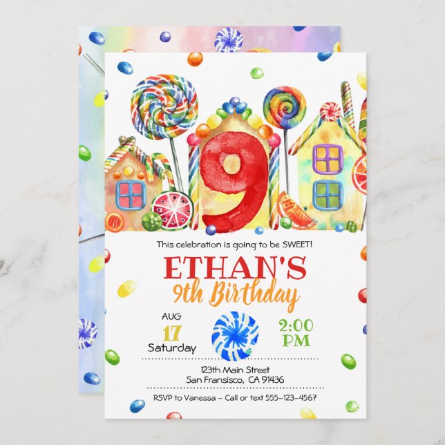 Candyland Candy Invitation for Candy Theme - 9th (Front/Back)