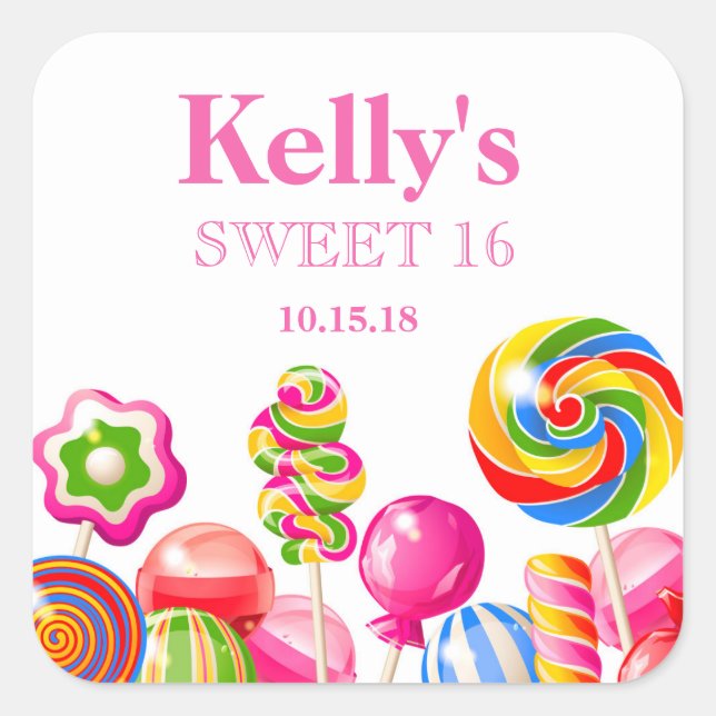 Candyland candy Theme Sweet 16 Favour Labels (Front)