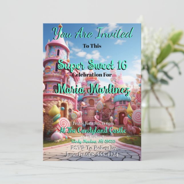 Candyland Castle Sweet 16 Invitations (Standing Front)